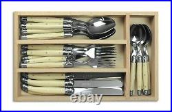 Laguiole 24 Piece Cutlery Set Tableware Stainless Steel and Ivory in Wooden Box