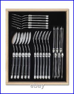 Laguiole 24 Piece Cutlery Set in Premium Quality Wooden Display Tray, Black