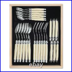 Laguiole 24 Piece Cutlery Set in Premium Quality Wooden Display Tray Ivory White