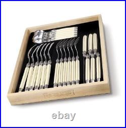 Laguiole 24 Piece Cutlery Set in Premium Quality Wooden Display Tray Ivory White