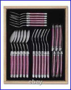 Laguiole 24 Piece Cutlery Set in Premium Quality Wooden Tray, Pearl Purple