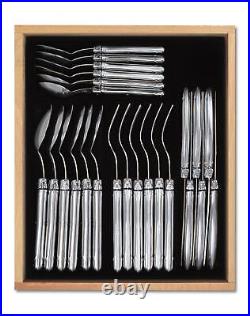 Laguiole 24 Piece Cutlery Set in Premium Quality Wooden Tray, Stainless Steel