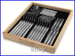 Laguiole 24 Piece Cutlery Set in Premium Quality Wooden Tray, Stainless Steel
