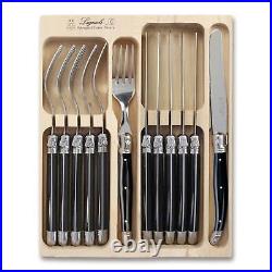 Laguiole Knife and Fork Set, 12 Piece in Wooden Display Box, Black
