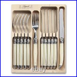 Laguiole Knife and Fork Set, 12 Piece in Wooden Display Box, Ivory
