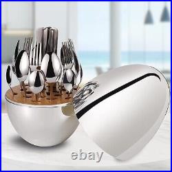 Luxury Round Egg Shaped 24pcs Stainless Steel Tableware Cutlery Set Silver/Gold