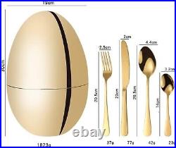 Luxury Round Egg Shaped 24pcs Stainless Steel Tableware Cutlery Set Silver/Gold