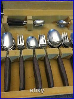 Mid-century Ashberry Staybrite Faux Wooden Handled Cutlery Set 44 Pieces