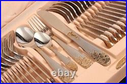 NEW Style 72Pcs Stainless Steel Wood Box Gold Flatware Set CANTEEN CHRISTMAS