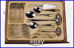 NEW Style 72Pcs Stainless Steel Wood Box Gold Flatware Set CANTEEN CHRISTMAS