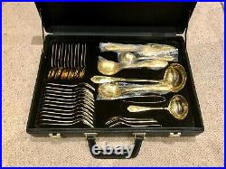 New 12-setting gold-plated luxury cutlery set. 70 pieces, 23-carat gold