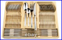 New 72 Pcs Gold Cutlery Set 18/10 Stainless Steel Table Canteen Christmas Gift