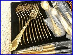 New Gold-plated Luxury Cutlery Set, 12 settings, 70 pieces, 23-carat gold