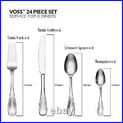 Oneida Voss Stainless Steel Cutlery Set Dishwasher Safe Rustproof Pack of 24