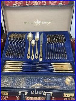 Rare Solingen Bestecke German 72 Piece Cutlery Set with Gold and Blue Detail