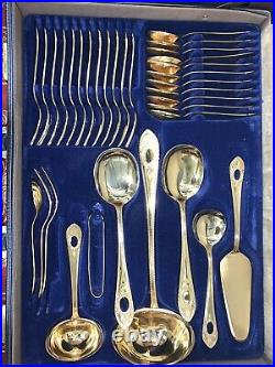 Rare Solingen Bestecke German 72 Piece Cutlery Set with Gold and Blue Detail