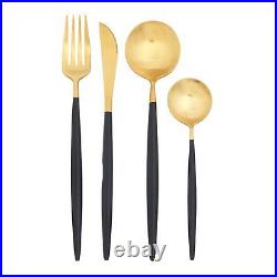 Retro 16-Piece Matte Black & Gold Cutlery Set Stainless Steel Dining Utensils