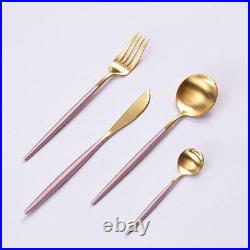 Retro Cutlery Set Stainless Steel, Matte Gold & Pink Handles 16 Piece Set