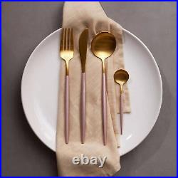 Retro Cutlery Set Stainless Steel, Matte Gold & Pink Handles 16 Piece Set