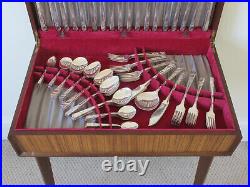 Retro Viners Silver Rose Eight Person Cutlery Canteen in Teak and Walnut Cabinet