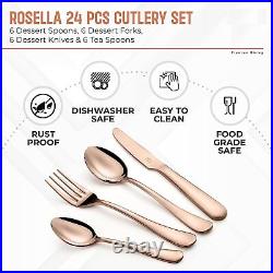 Rose Gold Stainless Steel Cutlery Set with Box Packaging, 24 Piece