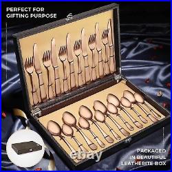 Rose Gold Stainless Steel Cutlery Set with Box Packaging, 24 Piece