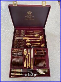 SBS Bestecke Solingen 23/24 Carat Gold Plated Cutlery Complete 70 Pc Set. Unused
