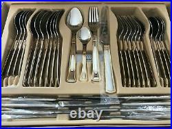 SBS Stainless Steel & Gold Plate, 86 Piece Cutlery Set. Red faux wood chest