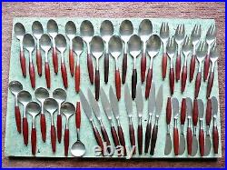 Set of 48 Pieces Vintage Modernist 1970s Stainless Steel & Teak Cutlery From Ja