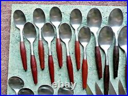 Set of 48 Pieces Vintage Modernist 1970s Stainless Steel & Teak Cutlery From Ja