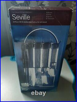 Seville 24 piece 18/10 stainless Steel cutlery set with stand, knives, forks, spoon