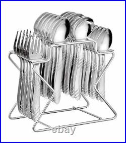 Stainless Steel Stylish Cutlery Set (18 Spoons, 6 Forks & 1 Stand) Silver Color