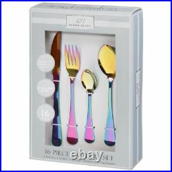 Stainless steel Unicorn Rainbow Iridescent Cutlery 16 pieces set Dishwasher Safe
