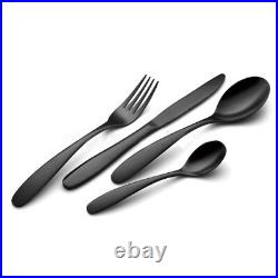 Stylish Black Cutlery Set Stainless Steel Dinning Heavy & Modern 16 24 32 48 Pc