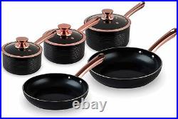 Tower Black & Rose Gold Non Stick Set Saucepans Frying Pans Sensor Bin Spatulas