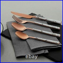 Tower T859002WR 16 Piece Stainless Steel Cutlery Set In White Marble & Rose Gold