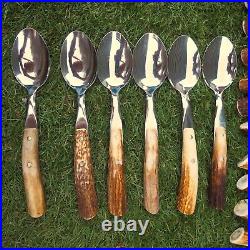 Tramontina Set of 6 Stag Antler Handle Steak Knives Forks & Spoons 18 Piece