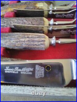 Unused Vintage Quality Antler Horn Handle Steak Knife Fork Cutlery Set Sheffield