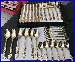 VINTAGE CRAFTSMAN JAPAN 30pc CUTLERY SET STAINLESS STEEL BAROQUE GOLD PLATED SET