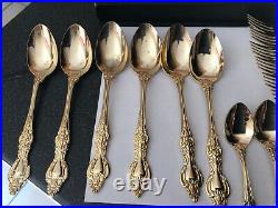 VINTAGE CRAFTSMAN JAPAN 30pc CUTLERY SET STAINLESS STEEL BAROQUE GOLD PLATED SET