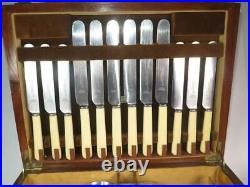 Vintage 44 pc LEE & WIGFULL Silver Plated Stainless Steel Cutlery Set Oak Box