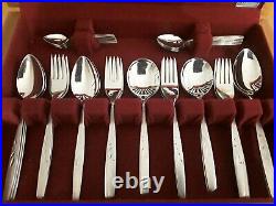 Vintage 50 Piece Oneida Will O The Wisp Canteen Of Cutlery Set in wood box