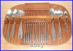 Vintage 60s 70s Elkington Moderna Cutlery Set & Teak Carry Tray Mid Century