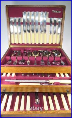Vintage 81 pc VINERS SHEFFIELD Stainless Steel & Chromoid Cutlery Set Oak Box