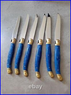 Vintage Jean Dubist Laguiole Stainless Steel Flatware Set Of 6 Steak Knives And