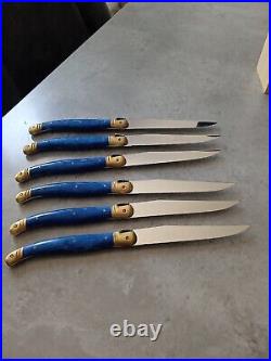 Vintage Jean Dubist Laguiole Stainless Steel Flatware Set Of 6 Steak Knives And