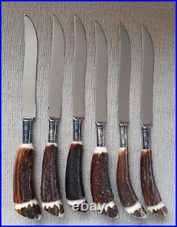 Vintage Sandersons 6 Antler Steak Knife & Fork Set in Original Case VGC