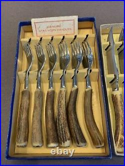Vintage Stag Horn Steak Knives and Fork Set