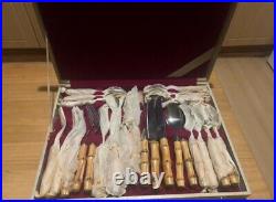 Vintage bamboo handled cutlery set for 6, 1960 still in original box unwrapped