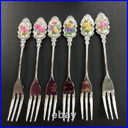 Vtg 50s Mid Century Stainless Appetizer Forks Set Floral Ceramic Tips 5 Japan